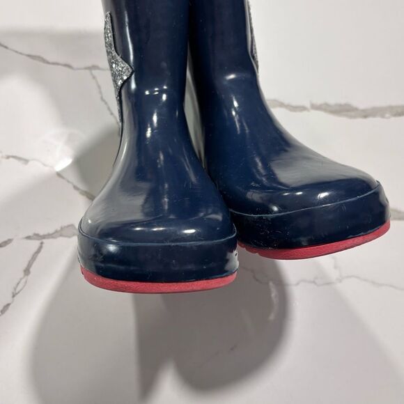 Wonder Nation | Girls Leather Rubber Waterproof Rain Boots Navy Blue RainBoots - Picture 9 of 11